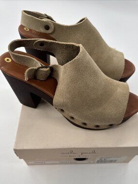Mila Paoli Block Heel Sandals Tan 10 Ostras Soft Leather Platform Studded w/Box